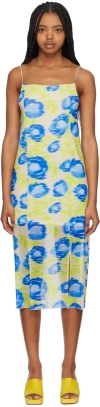 Ganni Floral-print Sleeveless Midi Dress In 799 Strong Blue