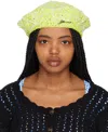 Ganni Velvet Crochet Beret Women's Polyester/recycled Polyester In 489 Lime Punch