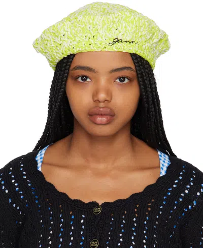 Ganni Velvet Crochet Beret Women's Polyester/recycled Polyester In 489 Lime Punch
