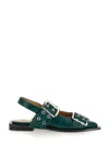 Ganni Women Feminine Buckle Ballerina Croco In Green