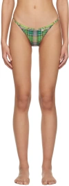 Ganni Checked Stretch-seersucker Bikini Briefs In 759 Lagoon
