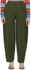 GANNI GREEN CURVED TROUSERS
