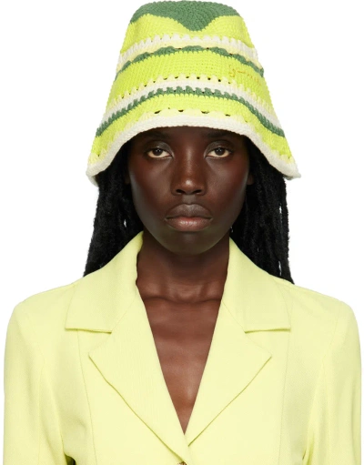 Ganni Green Embroidered Bucket Hat In 747 Tender Shoots
