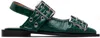 Ganni Green Feminine Buckle Ballerina Flats In Green