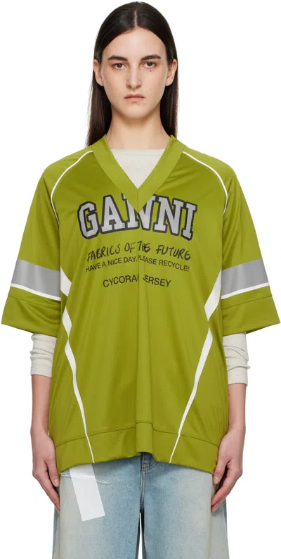 Ganni Green Future Mesh Oversized T-shirt In 324 Golden Cypress