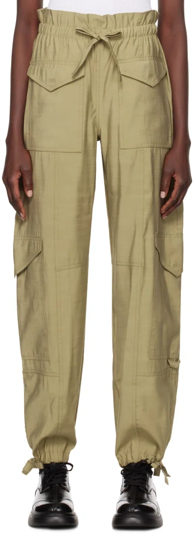 Ganni Light Slub High Waist Pocket Trousers In Green