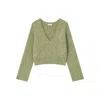 Ganni Textured Wool Blend V-neck Sweater In Green
