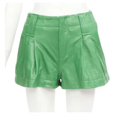 Pre-owned Ganni Green Lambskin Leather High Waist Flared Shorts Fr32 Xxs