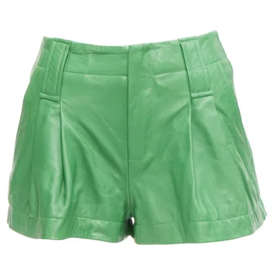 Pre-owned Ganni Green Lambskin Leather High Waist Flared Shorts Fr32 Xxs