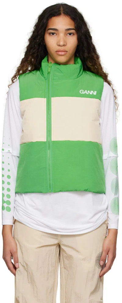 Ganni Light Tech Reversible Colour-block Gilet In Classic Green