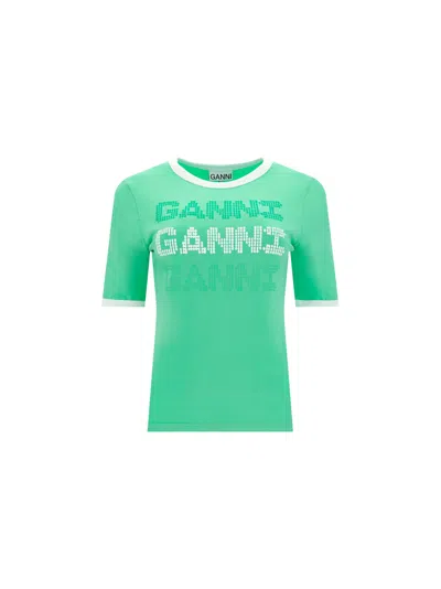 Ganni Green Lyocell Blend T-shirt