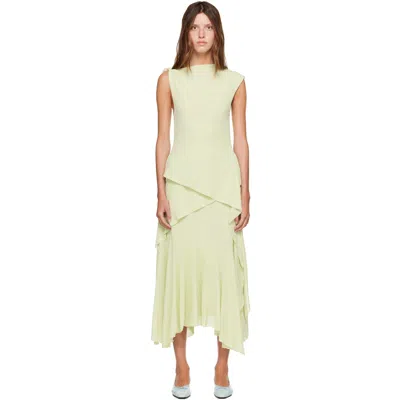 Ganni Green Marl Mesh Draped Knot Detailing Maxi Dress