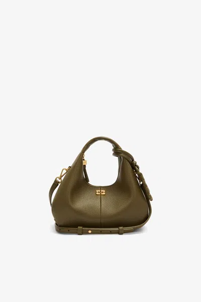 Ganni Mini Grained Hobo Bag In Green