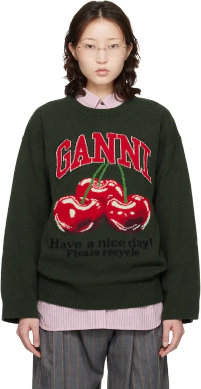 Ganni グリーン オーバーサイズ グラフィック セーター In Green