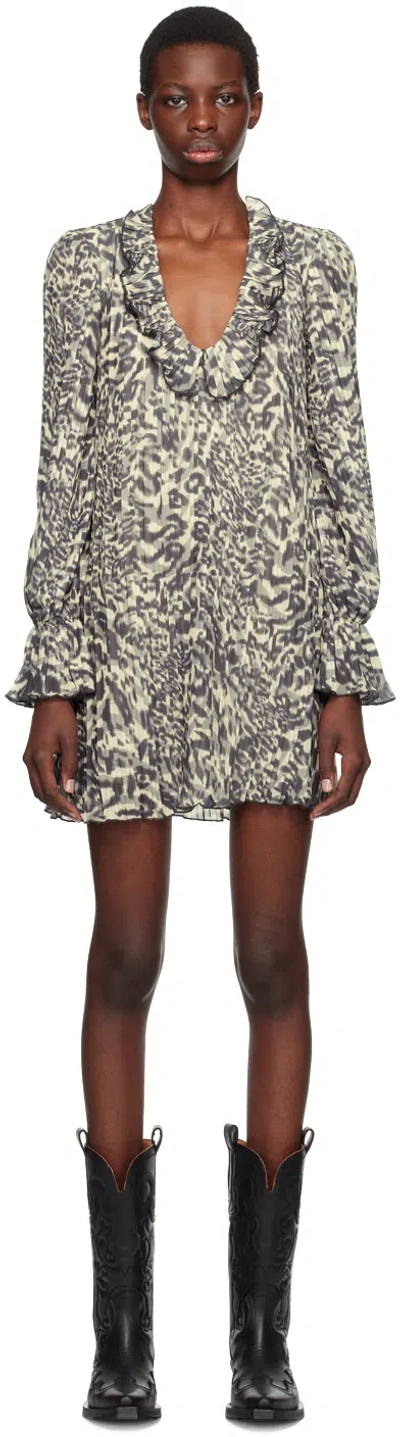 Ganni Green Georgette Minidress In 198 Lemon Icing