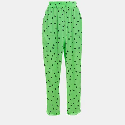 Pre-owned Ganni Green Polka-dot Chiffon Pants Xs (eu 34)