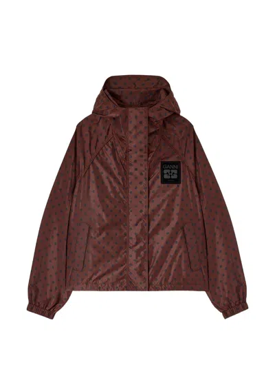 Ganni Green Polyamide Nylon Jacket In Brown