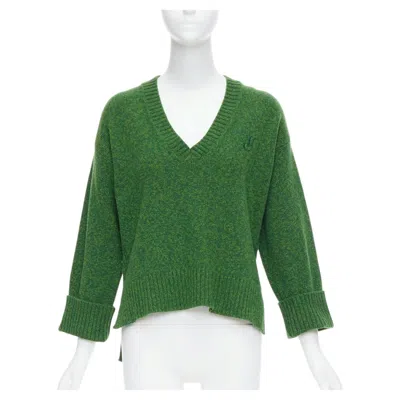 Pre-owned Ganni Green Recycled Wool Blend Vneck Cropped Sweater Top Xs