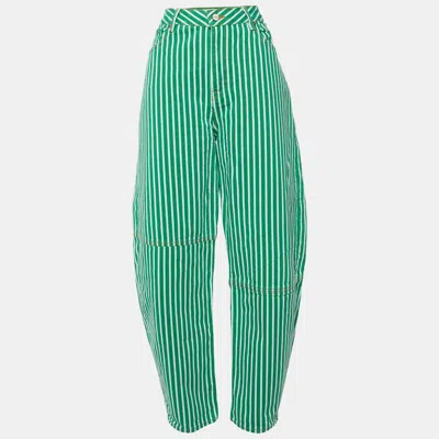 Pre-owned Ganni Green Striped Cotton Stary Baggy Jeans L/waist 33"