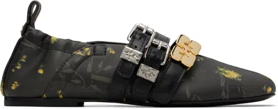Ganni Green Sue Triple Printed Ballerina Flats