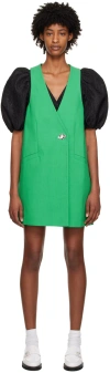 Ganni Green Suiting Vest Minidress In 767 Bright Green
