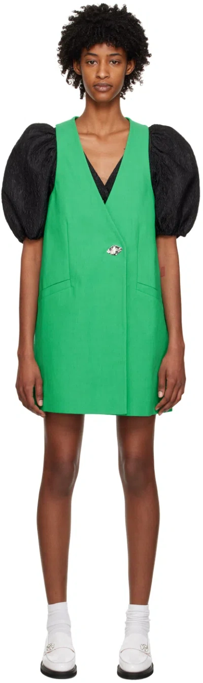 Ganni Green Suiting Vest Minidress In 767 Bright Green