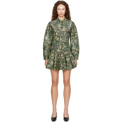 Ganni Green Tapestry Floral Minidress