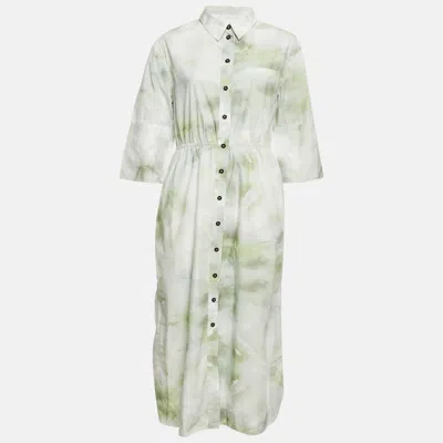 Ganni Green Tie-dye Print Button Front Long Shirt Dress