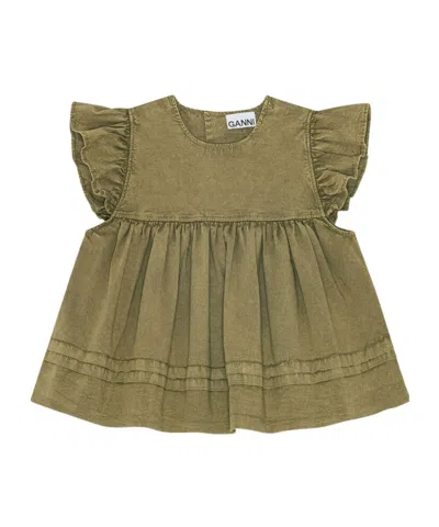 GANNI GREEN WASHED COTTON TOP
