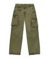 Ganni Green Washed Cotton Twill Trousers In Green