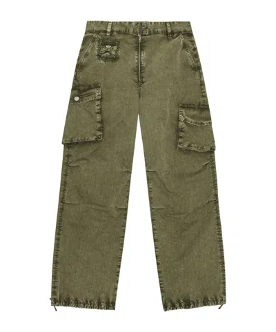 Ganni Green Washed Cotton Twill Trousers