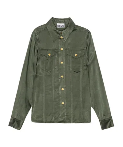 Ganni Green Washed Satin Shirt