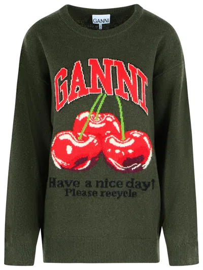 Ganni Green Wool Blend Sweater Women