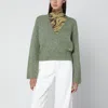 Ganni Green Wool-blend Textured Sweater Women In Green