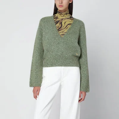 GANNI GANNI GREEN WOOL-BLEND TEXTURED SWEATER
