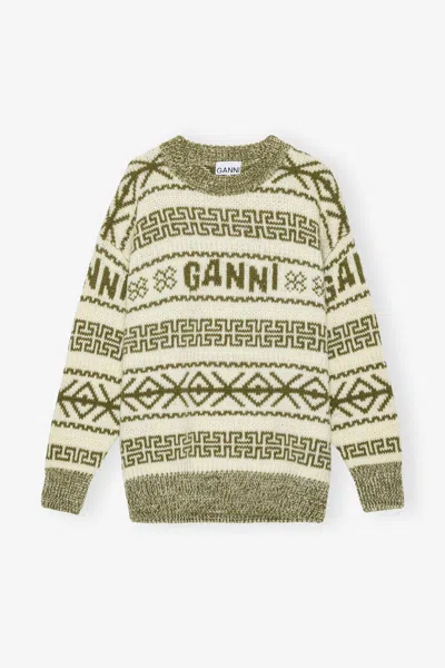 Ganni Green Wool Pullover - Size S Organic