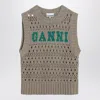 Ganni Perforated Vest With Logo Inlay In Grey