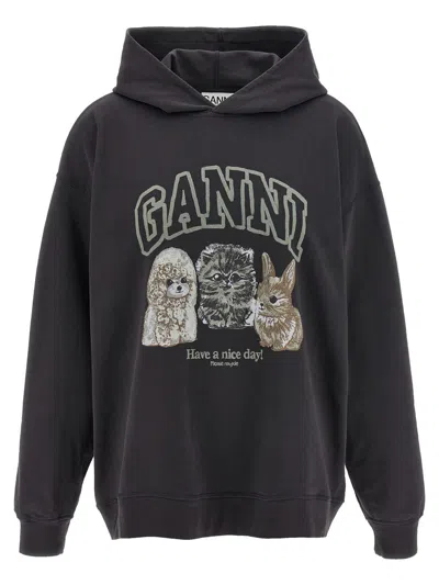 GANNI GANNI 'GREY ANIMAL PRINT' HOODIE