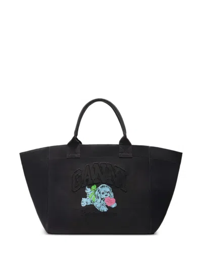 Ganni Grey Black Puppy Xxl Tote