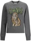 Ganni Bunny Wool Crewneck Sweater In Grey