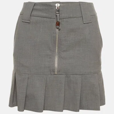 Pre-owned Ganni Grey Chambray Pleated Mini Skirt Xs