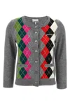 Ganni Womens Paloma Melange Rhombus-print Round-neck Wool And Cashmere Cardigan