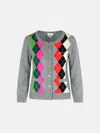 Ganni Grey Checked Cashmere Blend Cardigan