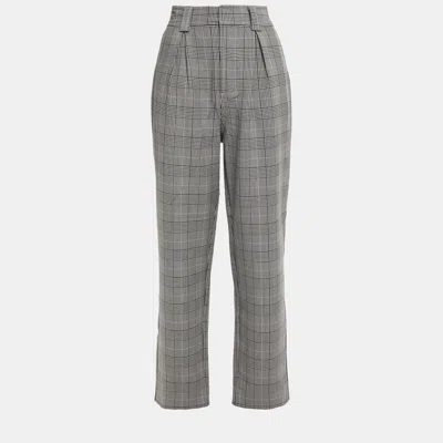 Pre-owned Ganni Grey Checked Polyester Straight Leg Pants Eu 40