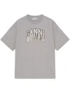 Ganni Oversize Fringe Accent Organic Cotton Graphic T-shirt In Grey