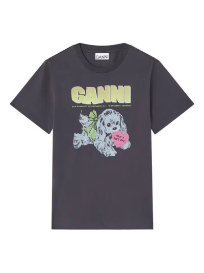 GANNI GREY CREWNECK GRAPHIC T-SHIRT