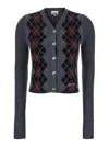 Ganni Grey Cropped Cardigan Wih V Neck And Checkmotif On The Front In Gray