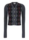 Ganni Grey Cropped Cardigan Wih V Neck And Checkmotif On The Front In Wool Woman In Gray