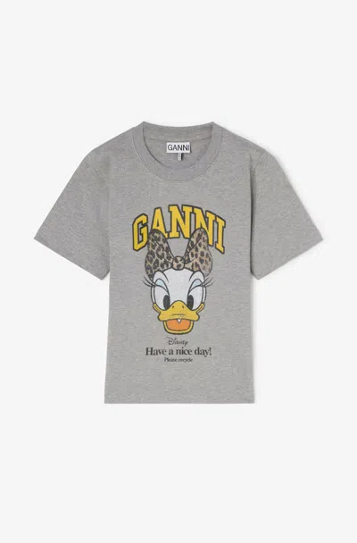 Ganni Heavy Cotton Jersey Baby Fit Tee In Gray