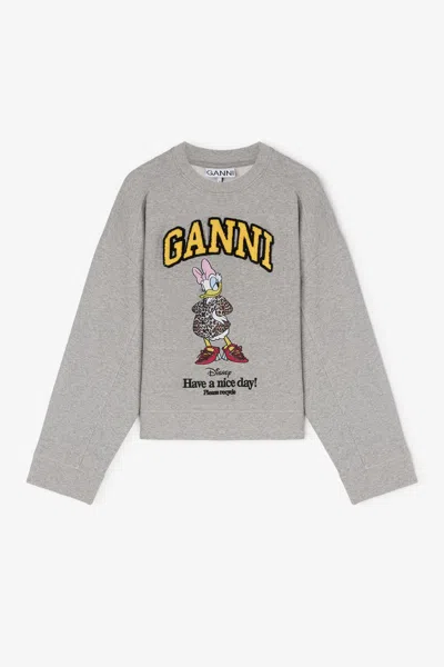 Ganni Grey Daisy Duck Sweatshirt - Size M Organic Cotton In Gray